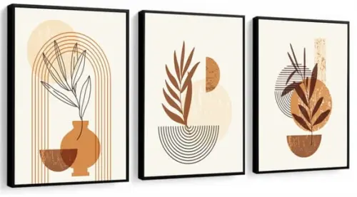 Kit 3 Quadros Decorativos Flores Moderno Para Sala Moldura