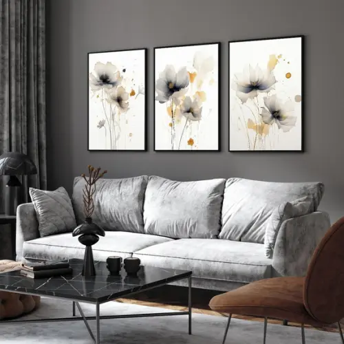 Kit 3 Quadros Decorativos Flores Modernas Sala Quarto Vidro