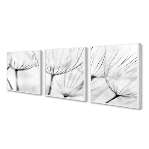 Kit 3 Quadros Decorativos Flores Preto e Branco Com Moldura