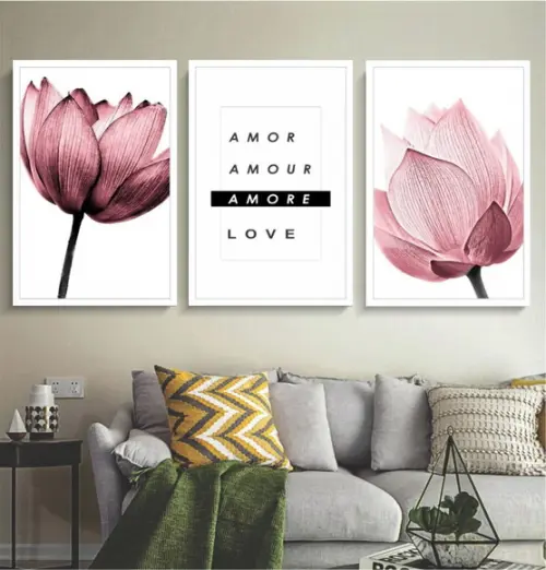 Kit 3 Quadros Decorativos Flores Rosa Frases Amor Moldura