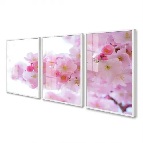 Kit 3 Quadros Decorativos Flores Rosa Sala Moderna Moldura