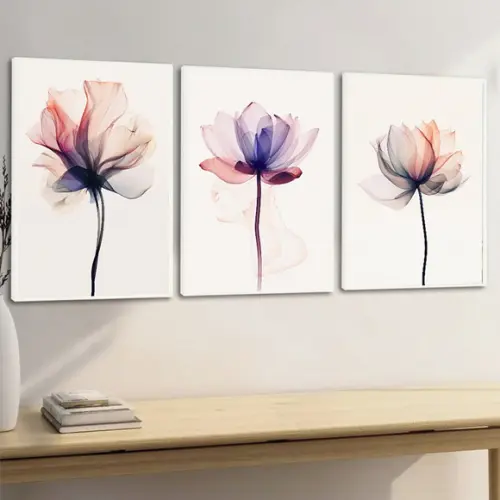 Kit 3 Quadros Decorativos Flores Rosa Quarto Sala Moldura