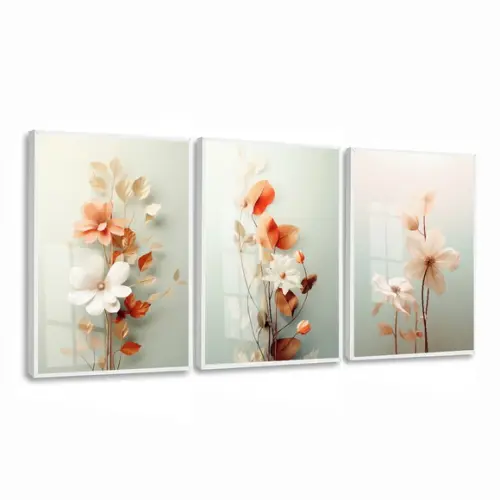 Kit 3 Quadros Decorativos Flores Sala Quarto Moldura e Vidro