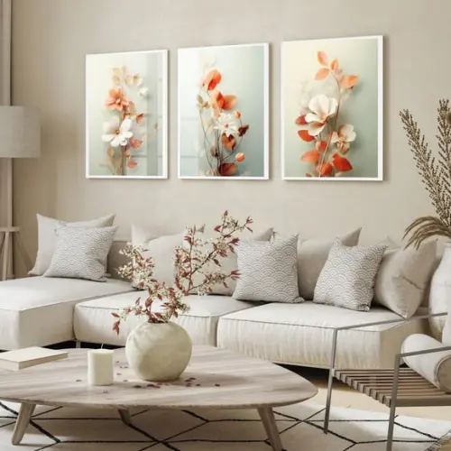 Kit 3 Quadros Decorativos Flores Sala Quarto Moldura e Vidro