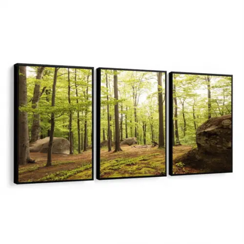 Kit 3 Quadros Decorativos Floresta Verde Paisagem Moldura