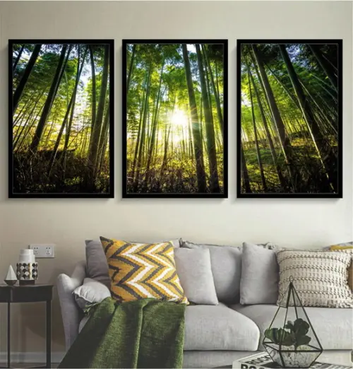 Kit 3 Quadros Decorativos Floresta Verde Paisagem Moldura