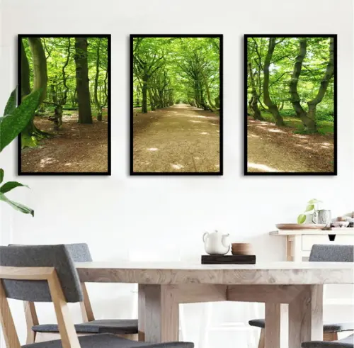 Kit 3 Quadros Decorativos Floresta Verde Paisagem Moldura