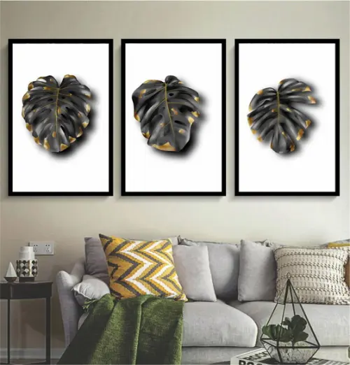 Kit 3 Quadros Decorativos Folhagem Costela De Adão Sala Hall