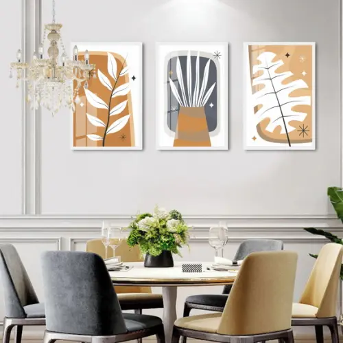 Kit 3 Quadros Decorativos Folhagem Desenho Moldura e Vidro