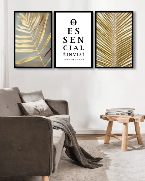 Kit 3 Quadros Decorativos Folhagem Frase Quarto Sala Moldura