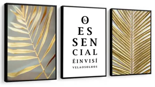 Kit 3 Quadros Decorativos Folhagem Frase Quarto Sala Moldura