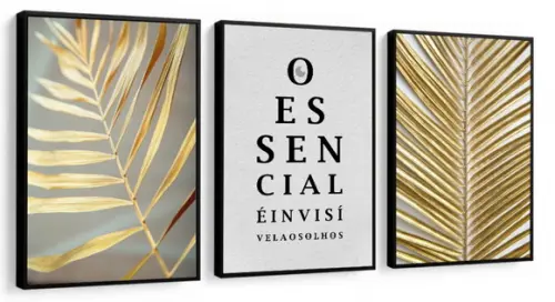 Kit 3 Quadros Decorativos Folhagem Frases Para Sala Moldura
