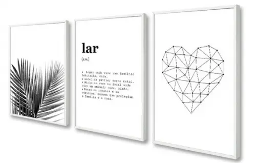 Kit 3 Quadros Decorativos Folhagem Frases Para Sala Molduras