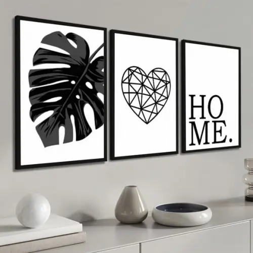 Kit 3 Quadros Decorativos Folhagem Frases Quarto Sala Hall