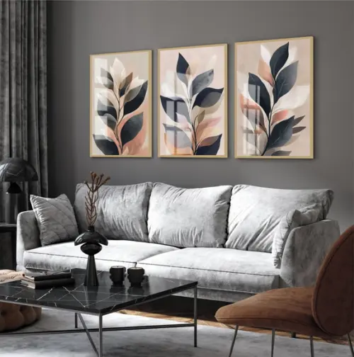 Kit 3 Quadros Decorativos Folhagem Moderna Moldura e Vidro