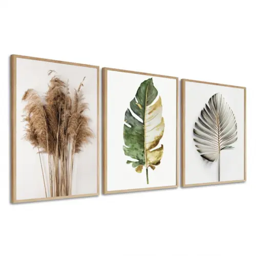 Kit 3 Quadros Decorativos Folhagem Moderna para Sala Moldura