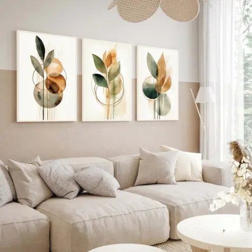 Kit 3 Quadros Decorativos Folhagem Moderna Sala Hall Moldura