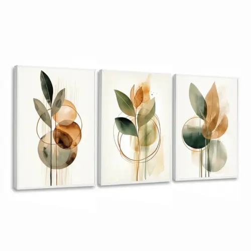 Kit 3 Quadros Decorativos Folhagem Moderna Sala Hall Moldura