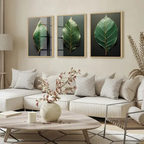 Kit 3 Quadros Decorativos Folhagem Moderno Moldura 50x70