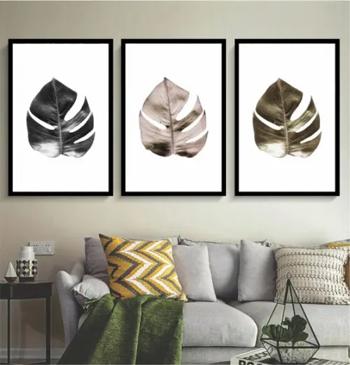 Kit 3 Quadros Decorativos Folhagem Monstera Sala Com Moldura