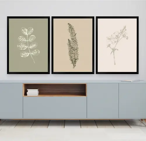 Kit 3 Quadros Decorativos Folhagem Para Quarto Sala Moldura