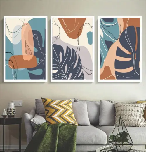 Kit 3 Quadros Decorativos Folhagem Para Sala Moderno Moldura