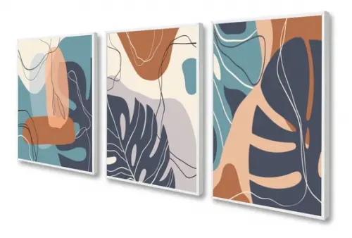 Kit 3 Quadros Decorativos Folhagem Para Sala Moderno Moldura