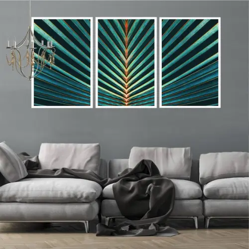 Kit 3 Quadros Decorativos Folhagem Para Sala Moderno Moldura