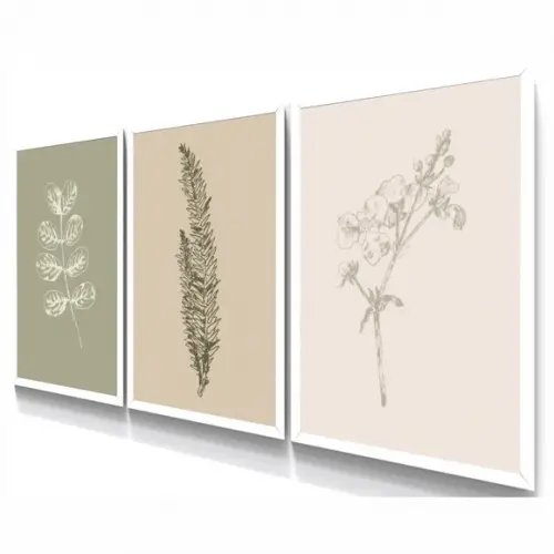Kit 3 Quadros Decorativos Folhagem Para Sala Quarto Moldura