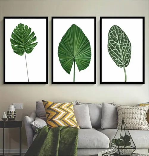 Kit 3 Quadros Decorativos Folhagem Para Sala Quarto Moldura