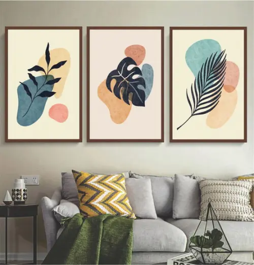Kit 3 Quadros Decorativos Folhagem Para Sala Quarto Moldura