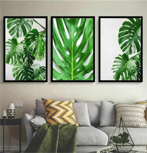 Kit 3 Quadros Decorativos Folhagem Para Sala Quarto Moldura