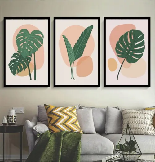 Kit 3 Quadros Decorativos Folhagem Verde Abstrato Moderno
