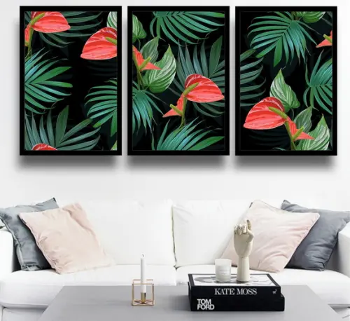 Kit 3 Quadros Decorativos Folhagem Verde Botânico Molduras