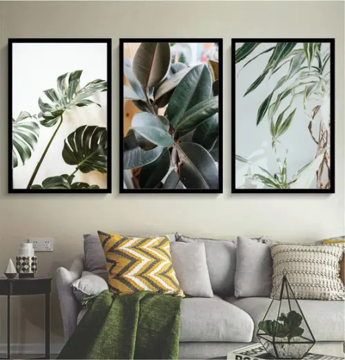 Kit 3 Quadros Decorativos Folhagem Verde Conjunto Moldura