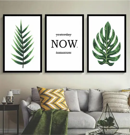 Kit 3 Quadros Decorativos Folhagem Verde Frases Sala Moldura