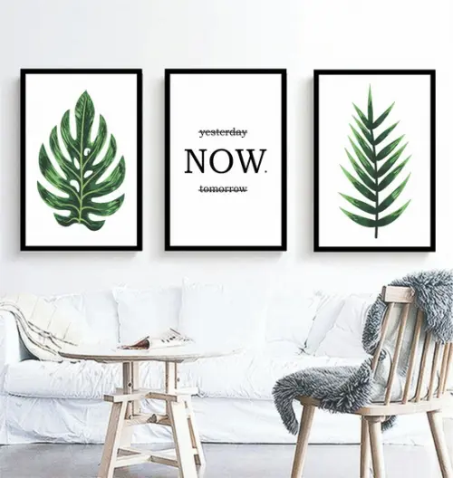 Kit 3 Quadros Decorativos Folhagem Verde Frases Sala Moldura
