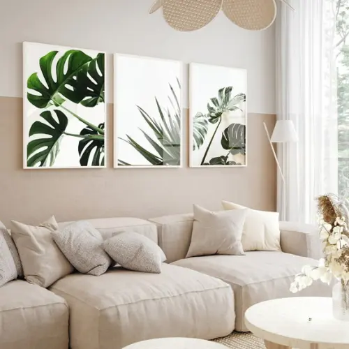 Kit 3 Quadros Decorativos Folhagem Verde Moderna com Vidro