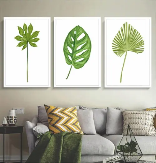 Kit 3 Quadros Decorativos Folhagem Verde Moderno Com Moldura