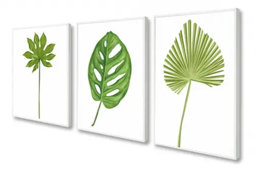 Kit 3 Quadros Decorativos Folhagem Verde Moderno Com Moldura