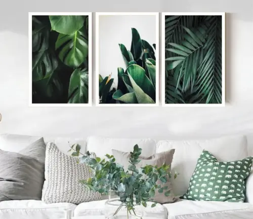 Kit 3 Quadros Decorativos Folhagem Verde Paisagem Moldura