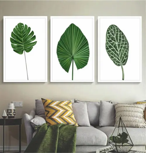 Kit 3 Quadros Decorativos Folhagem Verde Para Sala Moldura