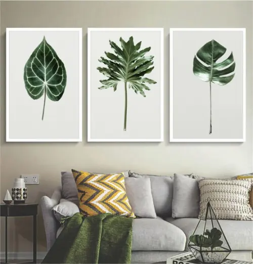 Kit 3 Quadros Decorativos Folhagem Verde Para Sala Moldura
