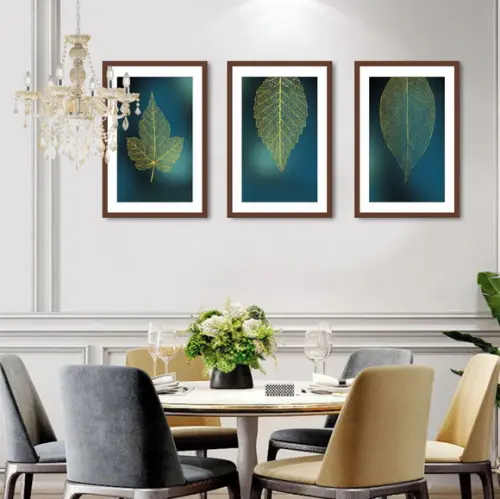 Kit 3 Quadros Decorativos Folhagem Verde Para Sala Moldura