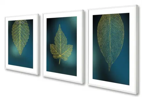 Kit 3 Quadros Decorativos Folhagem Verde Para Sala Moldura