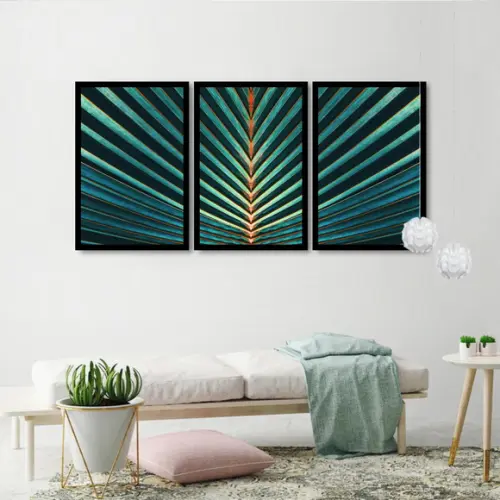 Kit 3 Quadros Decorativos Folhagem Verde Para Sala Moldura
