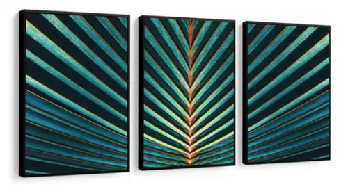 Kit 3 Quadros Decorativos Folhagem Verde Para Sala Moldura