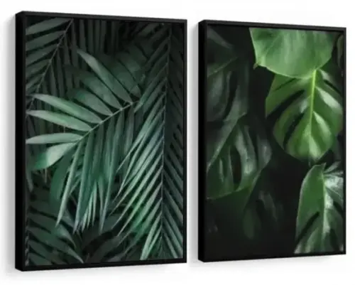 Kit 3 Quadros Decorativos Folhagem Verde Para Sala Moldura