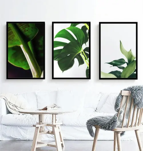 Kit 3 Quadros Decorativos Folhagem Verde Para Sala Moldura