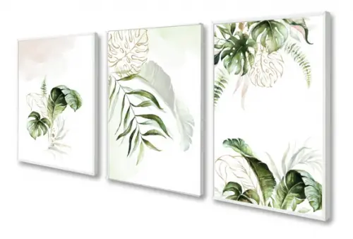 Kit 3 Quadros Decorativos Folhagem Verde Para Sala Moldurass